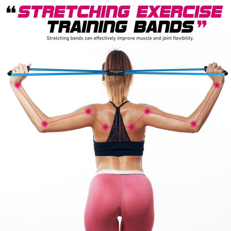 [Australia] - Figure 8 Fitness Resistance Bands with Handles - Exercise Tube Band Set of 3 for Arm and Shoulder Stretch, Rope 8 Word Elastic for Women and Men Yellow, Blue, Red 