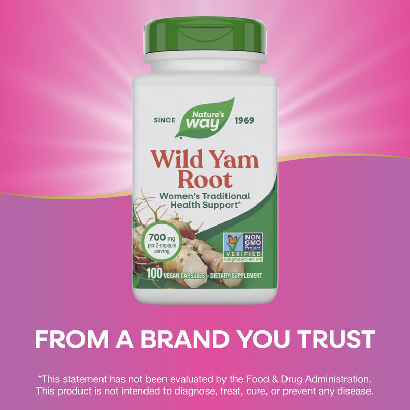 [Australia] - Nature's Way Wild Yam Root, Women's Traditional Health Support*, 700 mg per 2-Capsule Serving, Non-GMO Project Verified, 100 Vegan Capsules (Packaging May Vary) 