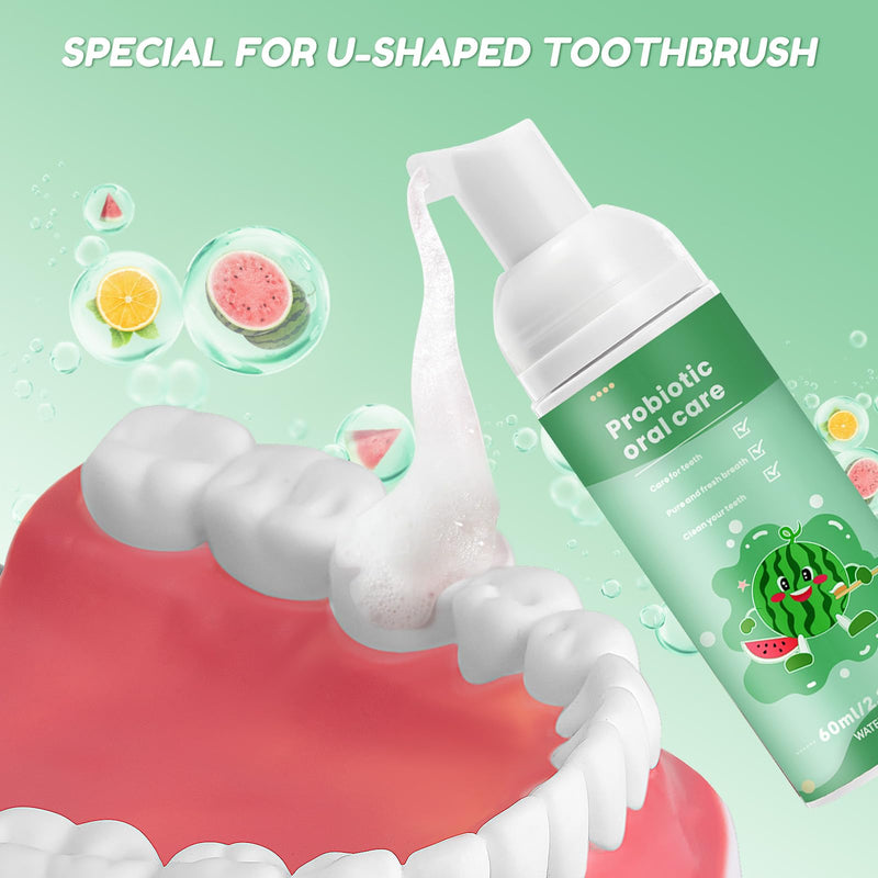 Fluoride Free Foam Kids Toothpaste - Natural Teeth Clean and Whitening Toothpaste with Mint Flavor for U Shaped Toothbrush Travel Size(4 Pack Mix) Strawberry+Blueberry+Watermelon+Orange