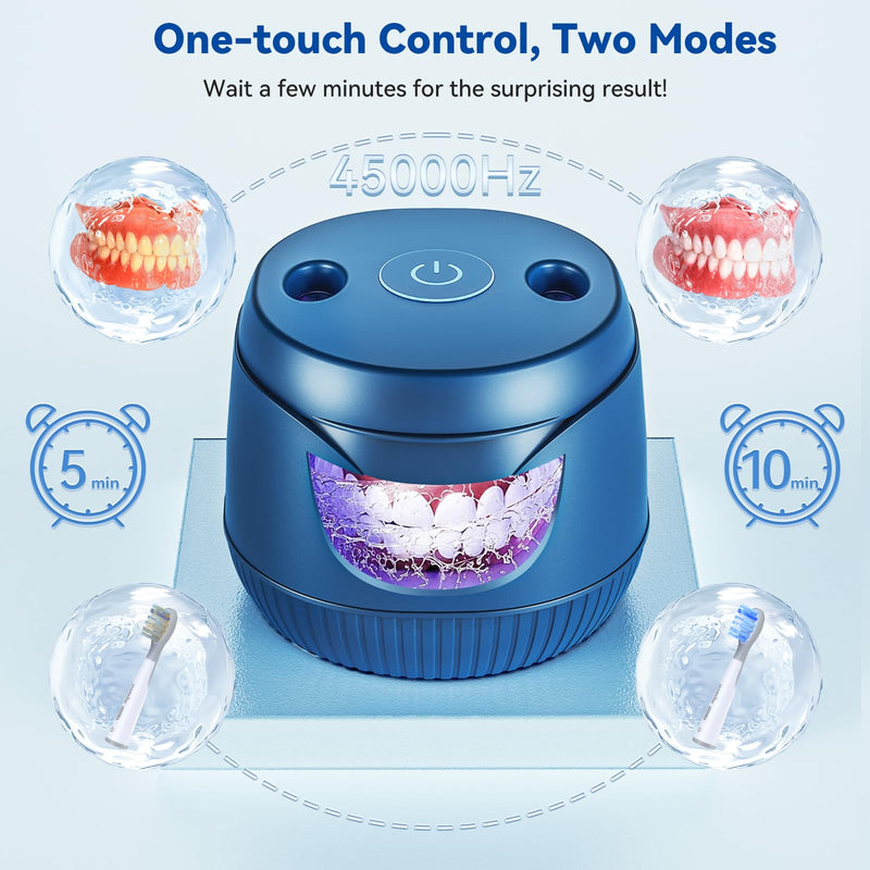 [Australia] - Ultrasonic Retainer Cleaner, 200ML Mouth Guard Cleaner 45kHz Portable Retainer Cleaner for Dentures, Night Guard Cleaner Machine for Aligner, Mouth Guard, Braces, Toothbrush, Jewelry(Blue) Blue 