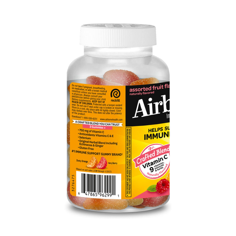Airborne 750mg Vitamin C Gummies for Adults, Immune Support Supplement with Powerful Antioxidants Vitamins A C & E - 2x63ct Bottles (126 Gummies), Assorted Fruit Flavor | Antioxidants Vitamins A, D & E + Zinc, Selenium, and Manganese, Herbal Blend, Nat...