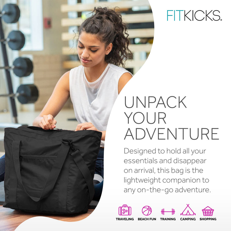 FITKICKS Hideaway Packable Duffle, Large Duffle Bag for Travel, Black