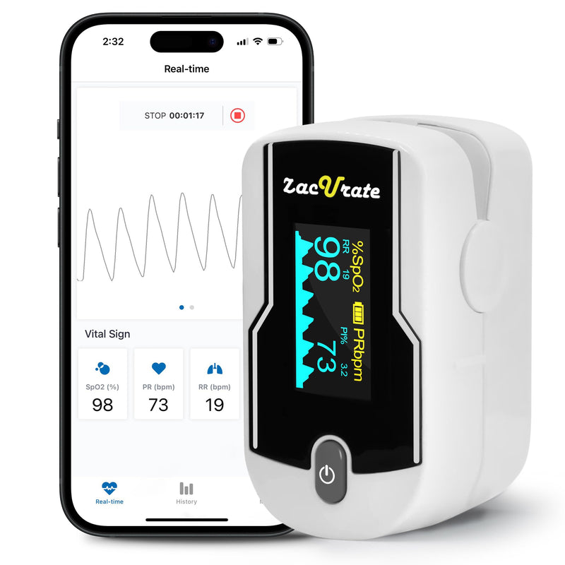 2024 Zacurate Bluetooth Finger Blood Pulse Oximeter Monitor SpO2 Heart Rate Pressure Fingertip Oxygen Meter