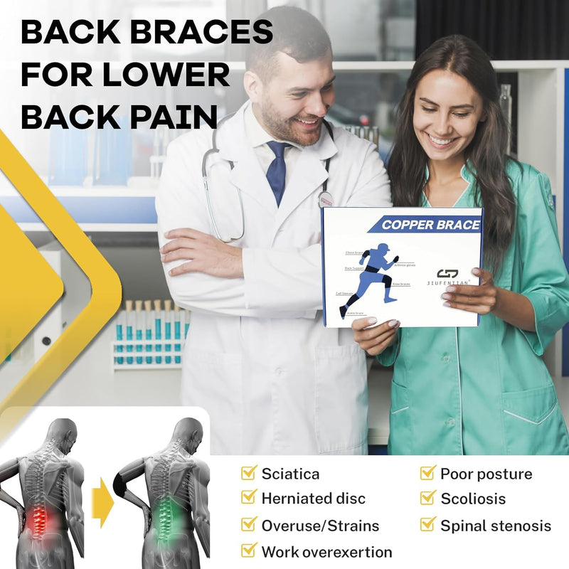 [Australia] - JIUFENTIAN Copper Back Braces for Lower Back Pain with Support System - Lower Back Brace for Herniated Disc,Lumbar supports for Sciatica, Scoliosis,Heavy Lifting and Work(Large) Copper Nylon Large 
