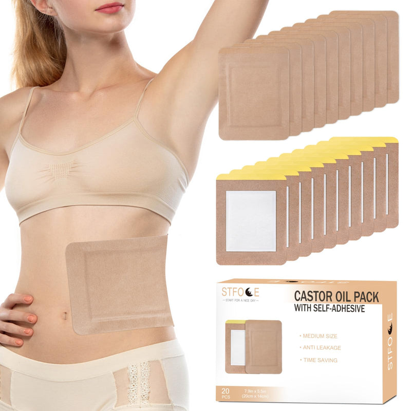 [Australia] - 20pcs Castor Oil Pack Wrap, Disposable Castor Oil Pack Self-Adhesive, 7.9"x5.5", No Leakage, No Wash, Portable (Oil Not Included) 1 Count (Pack of 20) 