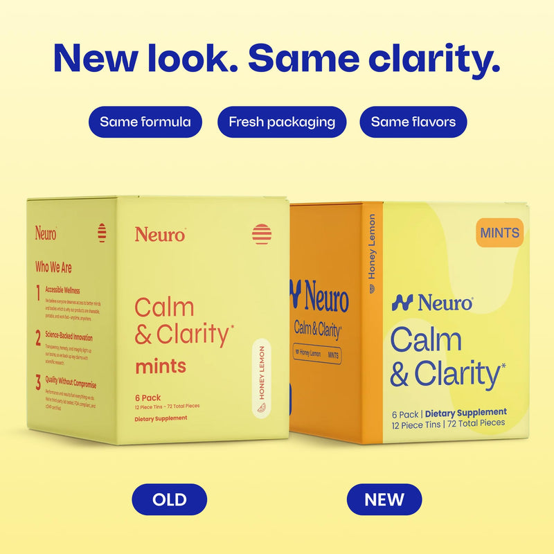 Neuro Calm & Clarity Mints - GABA L-Theanine Stress Supplement with Vitamin D3 - Non-Drowsy, Functional Calming Mints for Mood, Mental Clarity & Cognitive Function - Honey Lemon, 72 ct | Mood & Brain Support, Mental Clarity & Stress Supplement, GABA, L...