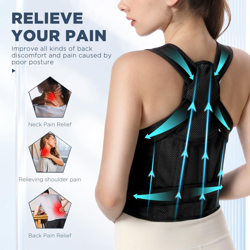 KKM Back Brace Posture Corrector for Women and Men, Scoliosis and Hunchback Correction, Adjustable Back Straightener Provides Shape For Neck Shoulders Back(26-31 Inch, Small)