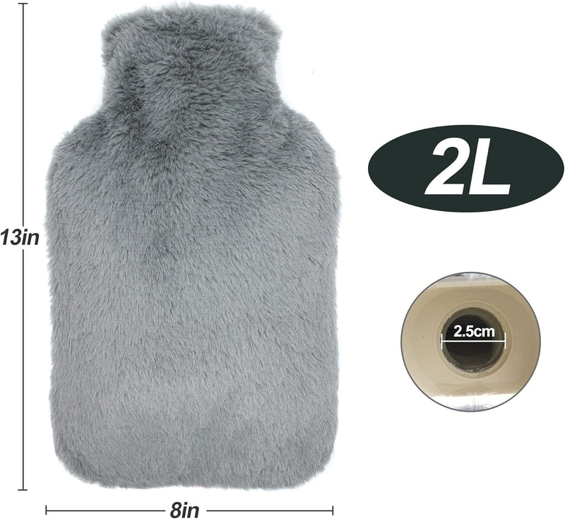 [Australia] - OWOZOI hot water bottle with fluffy cover, hot water bottle with hand warmer, kangaroo pockets, cuddly soft cover, hot water bottles, large, 2 liters, natural rubber for women, men, girls, bed bottle, dark grey 