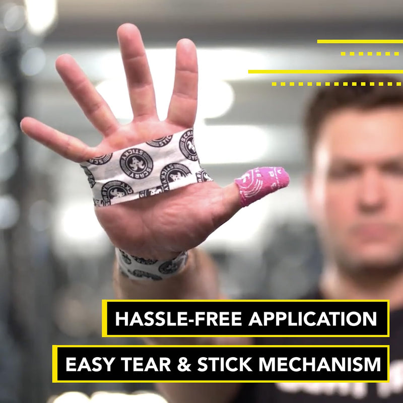 Goat Tape Yellow Super Stretchy Premium Thumb Tape(4-Pack) and Pre Cut Red Athletic Tape for Fingers - Extra Sticky Elastic Athletic Thumb Tape for Weightlifting