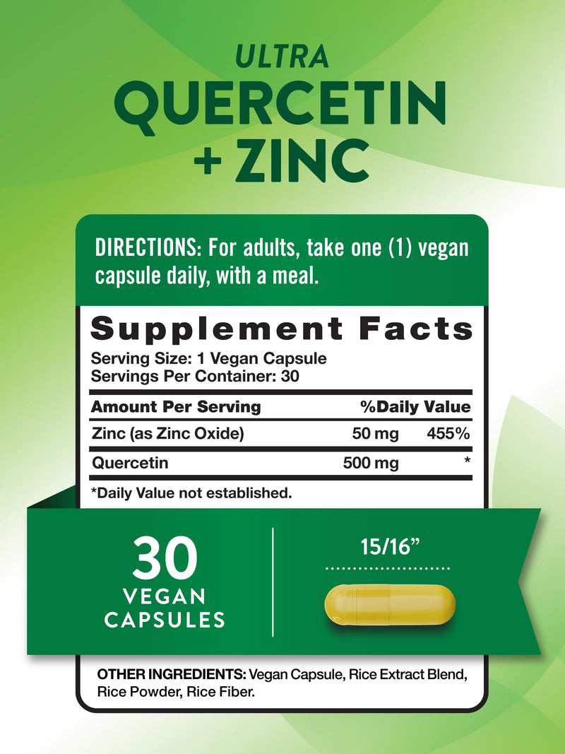Nature's Truth Quercetin with Zinc | 30 Capsules | Vegan, Non-GMO & Gluten Free Supplement | Potent Bioflavonoid