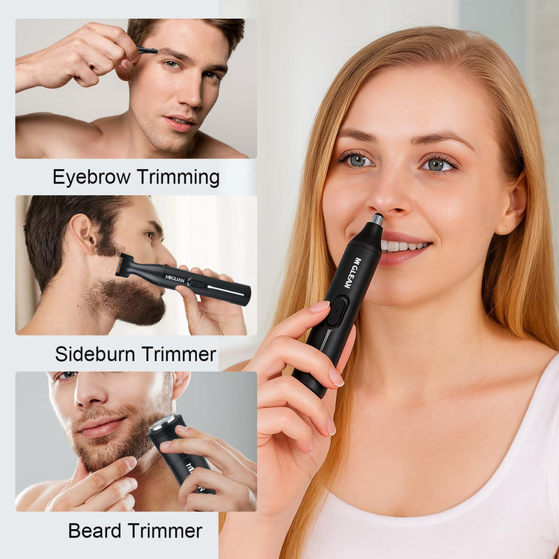 Fululuer Nose Hair Trimmer for Mens and Women | Rechargeable 4-in-1 Ear, Nose, Eyebrow & Beard Trimmers | 8500 RPM | USB Charging | Washable, LED Indicator (Matte Black) Matte Black