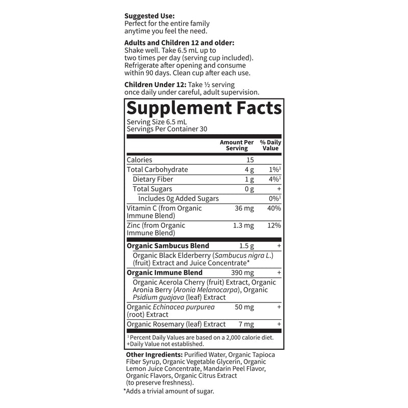 [Australia] - Garden of Life Organics Plant-Based Elderberry Immune Syrup 6.59 fl oz (195 Ml) for Kids & Adults: Sambucus, Echinacea, Zinc & Vitamin C, 0g Sugar, Organic Vegan Gluten Free Herbal Supplement 