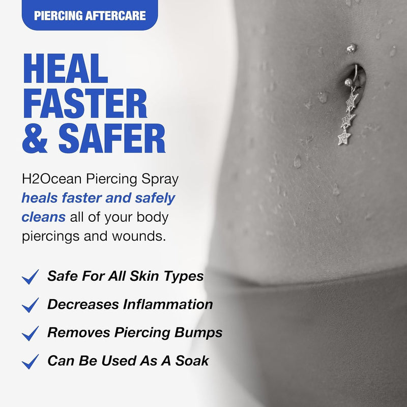 [Australia] - H2Ocean Piercing Aftercare Spray, Saline Spray for Piercings Cleaning Solution, with Sea Salt Nipple, Ear, Nose, Lip, Belly Piercings Cleaning Spray with Sea Salt & Bump Treatment, Set of 2 Original 