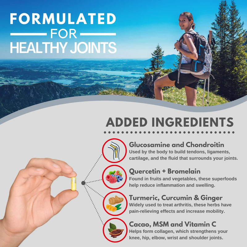 1900mg Glucosamine and Chondroitin Complex | High Strength with 10 Ingredients - Turmeric, Curcumin, Vitamin C, Quercetin, Ginger, MSM and More | Contributes to the Normal Function of Bones | UK Made