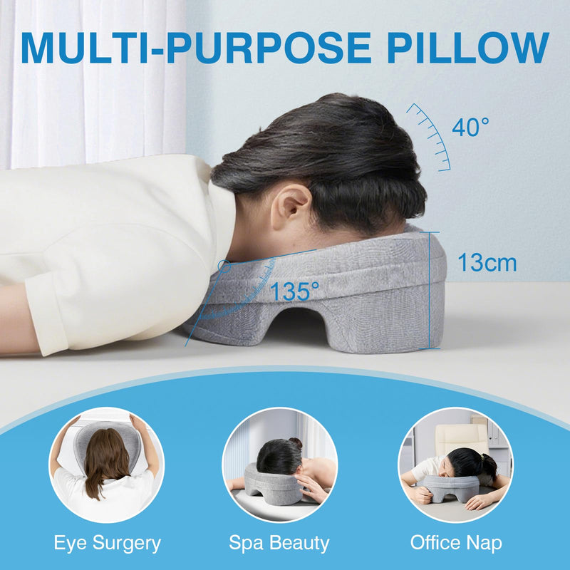 [Australia] - Face Down Pillow for Bed, Massage Headrest Face Pillow After Eye Surgery, Memory Post-Eye Recovery or Beach Tanning, Prone Sleepers with Breathable Design, Removable Grey Cover(Light Gray) Light Gray 