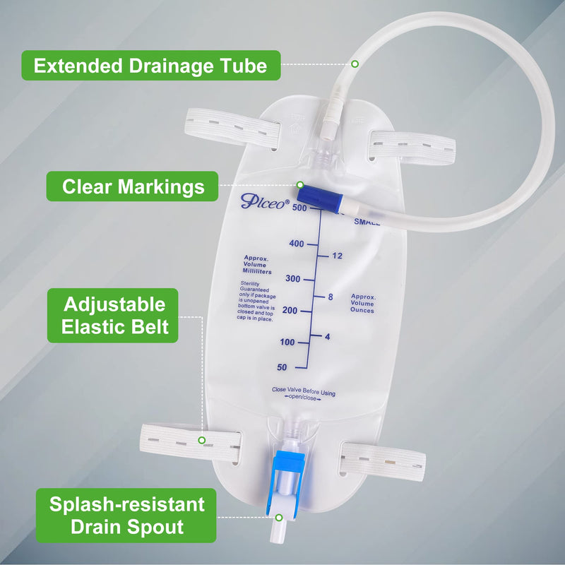 [Australia] - 3 Pack Easy-Tap Catheter Leg Bag Urinary Drainage Bag, 500ml, Anti-Reflux Valve, Cloth Straps, Easy Flip Drain ，18” Tubing 
