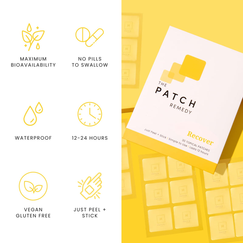 The Patch Remedy Recover Patch - 30 Topical Patches for a Night Out with Glutathione & Milk Thistle Extract for Pre & Post Party Recovery Relief Support