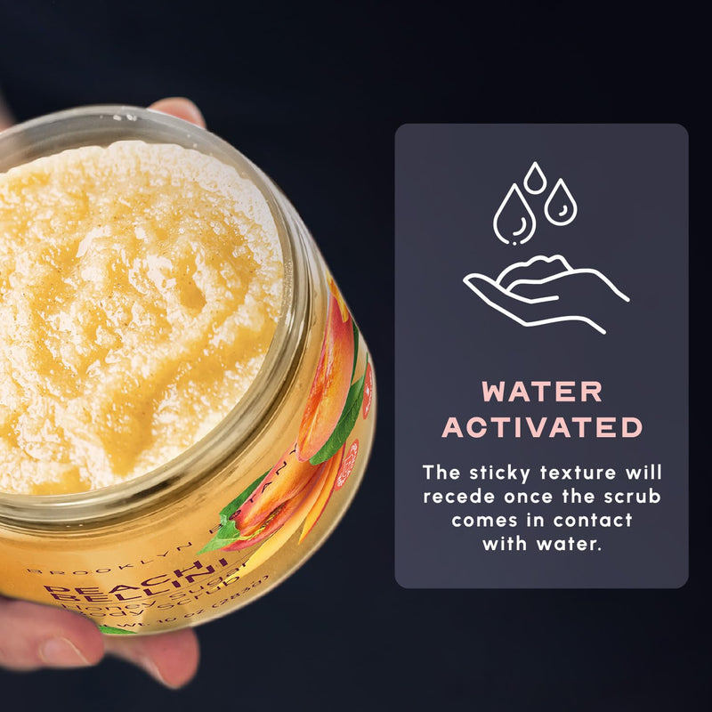 [Australia] - Brooklyn Botany Peach Bellini Honey Sugar Scrub for Body 10 oz – Deeply Hydrating and Gently Exfoliating Body Scrub for Women and Men – Moisturizing and Nourishing the Skin 10 Ounce (Pack of 1) 