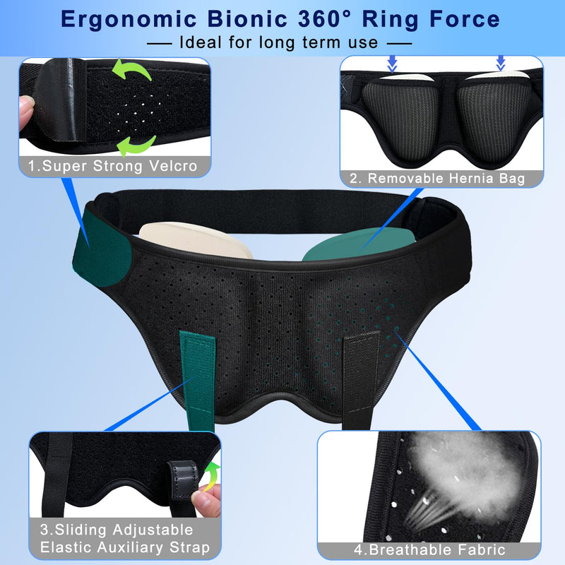 Poedist Hernia Support Belt for Men or Women for Double Inguinal or Other Hernias with Removable Pads, Adjustable Waist Belt for Abdominal Compression (Large 35.8-41.3 Inch) L