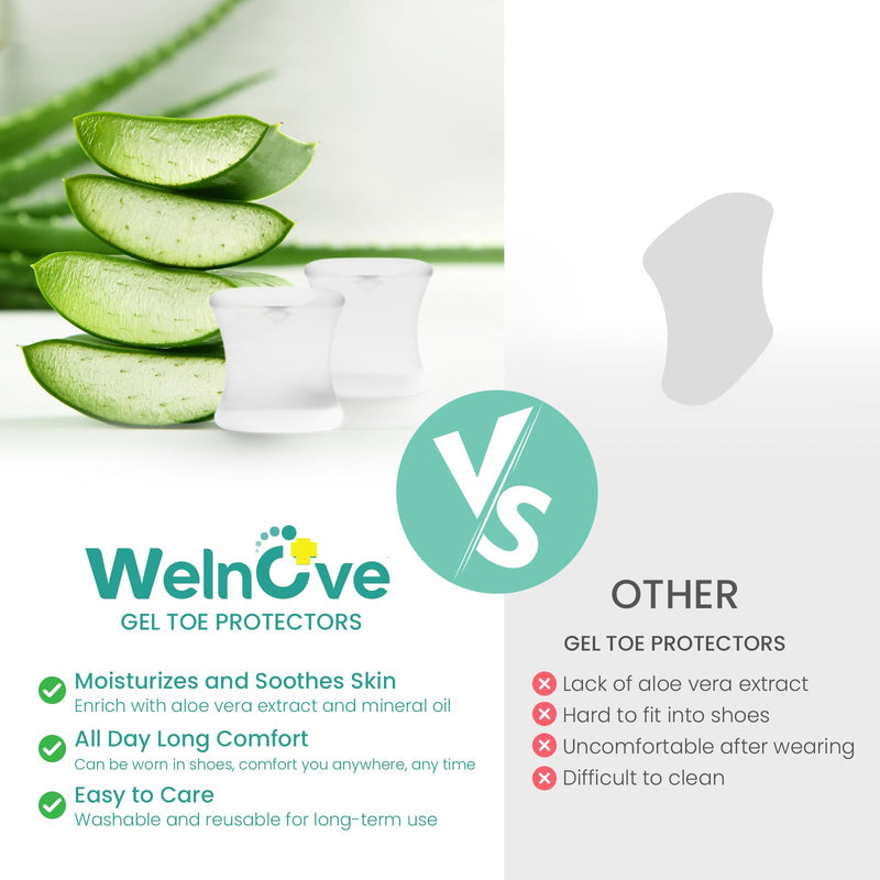 [Australia] - Welnove Upgraded Gel Toe Separators - 8-Pack Aloe Vera Extract Infused Silicone Toe Spacers for Straightening Overlapping Toes, Calluses (Large Size) 