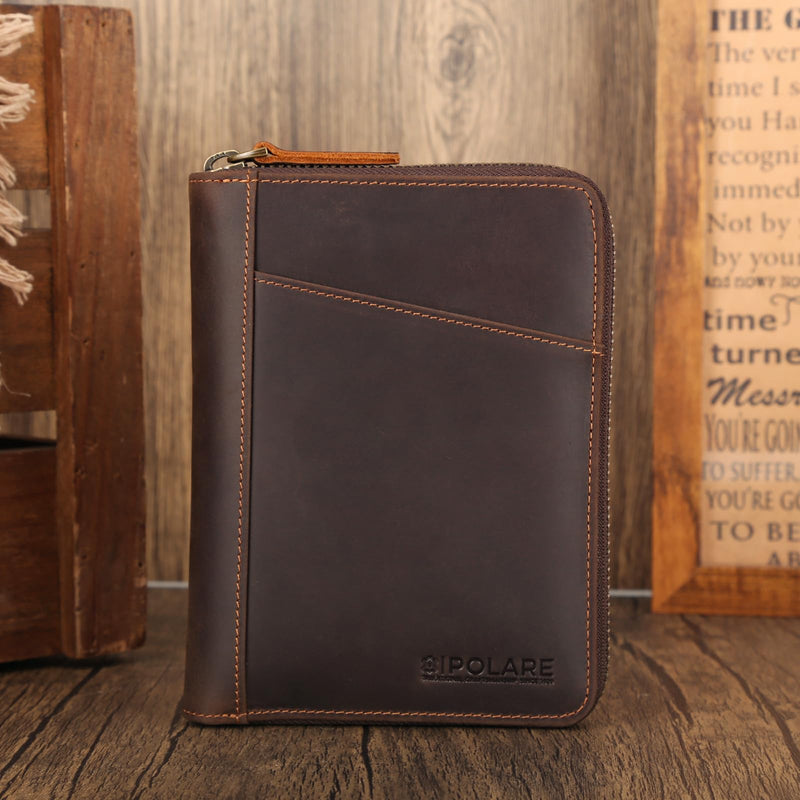 Polare Full Grain Leather Dual Passport Wallet and RFID Blocking Bifold Passport Cover Travel Document Organizer Holder 2 Passports (Dark Brown) Dark Brown
