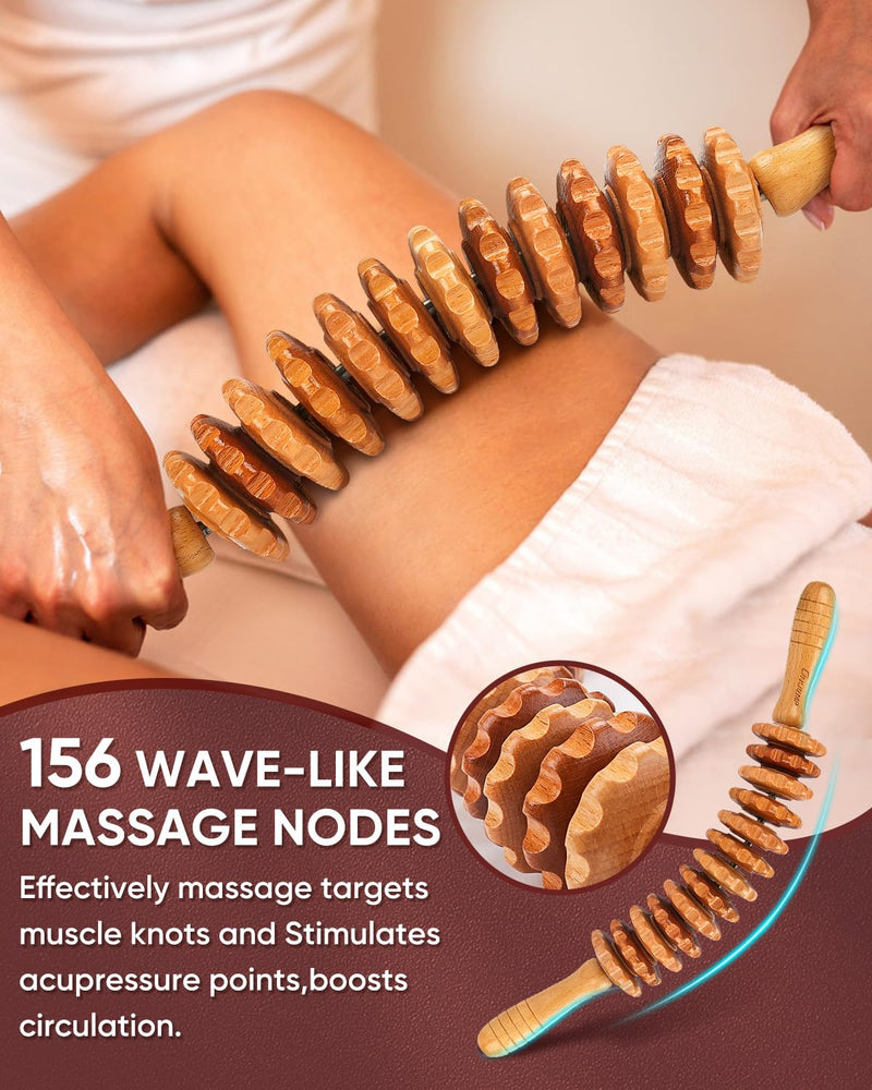 [Australia] - ONUEMP 2PCS Wood Therapy Massage Tools, Wooden Massage Roller Stick & Back Massager Roller Rope, Maderoterapia Kit Colombiana for Lymphatic Drainage, Anti Cellulite, Body Sculpting, Ease Deep Tissue 