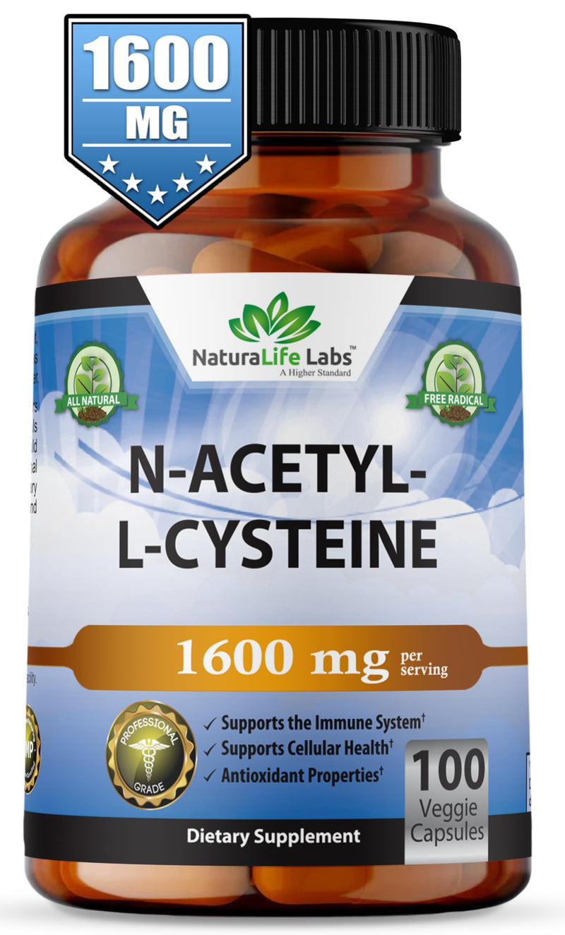 [Australia] - N-Acetyl-L-Cysteine (NAC) 1600 mg Lung Health & Immune Support, Liver Support & Antioxidants*, Free-Radicals, Free Form - 100 Veggie Capsules 