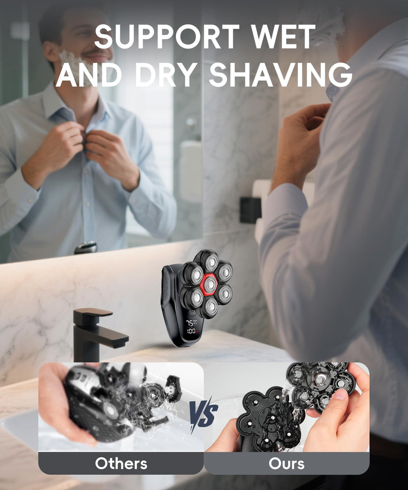 [Australia] - Head Shaver for Bald Men - 7D Magnetic Rotary Electric Razor, IPX8 Waterproof for Wet & Dry Use, with LED Display, USB-C Charging & 5-in-1 Grooming Kit Black 