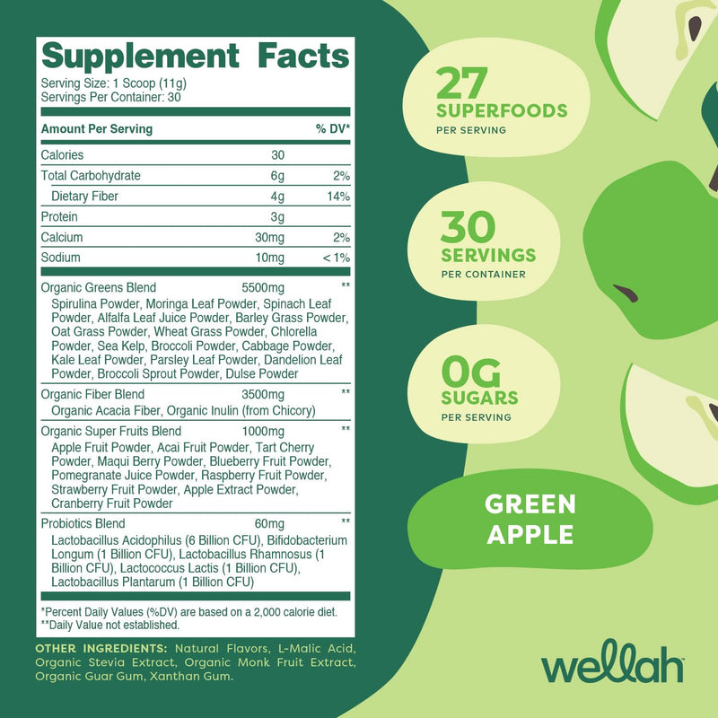 [Australia] - Leaf, Laugh, Love Super Greens Powder (Green Apple) 30 Servings - Superfood Supplement Drink Mix Green Apple 11.9 Ounce (Pack of 1) 