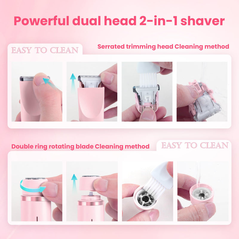 [Australia] - Bikini Trimmer for Women-2 in 1 Dual Head Electric Razors,IPX7 Waterproof Bikini Electric Shaver,Dry & Wet Use Painless Bikini Shaver,Pubic Hair Trimmer for Private Area & Body Hair, Pink 