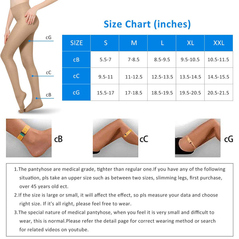 [Australia] - Compression Pantyhose 20-30mmHg Support Stockings Compression for Women Opaque Closed Toe Tights Varicose Veins Beige-l 