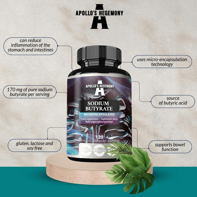 [Australia] - Sodium Butyrate 570 mg (30% butyric acid), 120 vegan capsules, 4 month supply, sodium supplement to support intestinal barrier regeneration and overall intestinal health - Apollo's Hegemony 