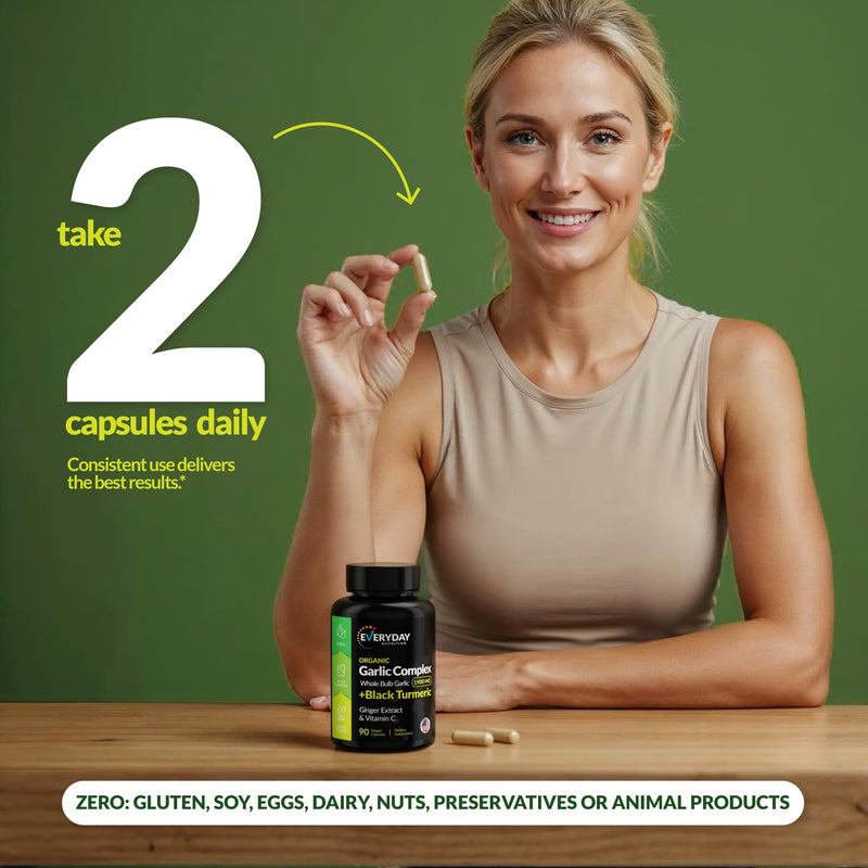 [Australia] - 4-in-1 Organic Odorless Garlic with Black Turmeric Supplements, 1900 mg Organic Whole Bulb Garlic, Turmeric, Ginger Extract & Vitamin C (90 ct) 