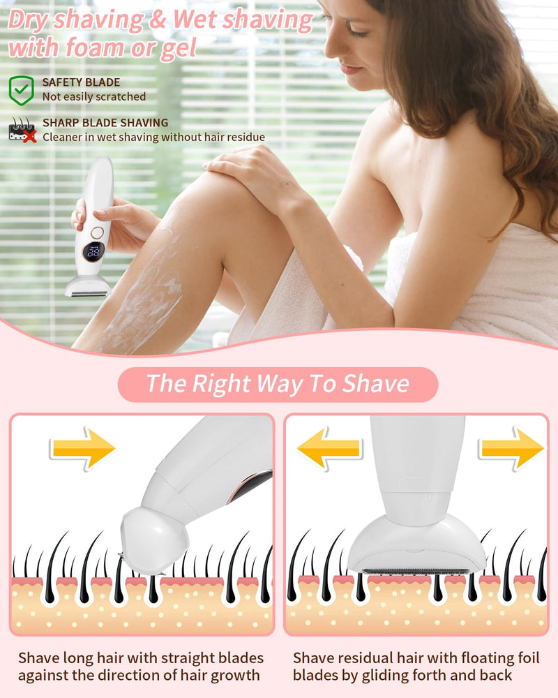 [Australia] - Women's razor, 5-in-1 intimate razor for women, women's electric razor, with USB charging station, women's electric razor, for body, armpits, bikini, eyebrows and nose, USB charging white 
