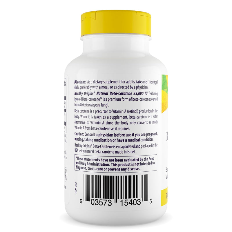 [Australia] - Healthy Origins Beta-Carotene 25,000 IU (7,500 mcg), Natural Beta-Carotene, Immune Support, Vision Support, Non-GMO, Gluten-Free, 180 Softgels 