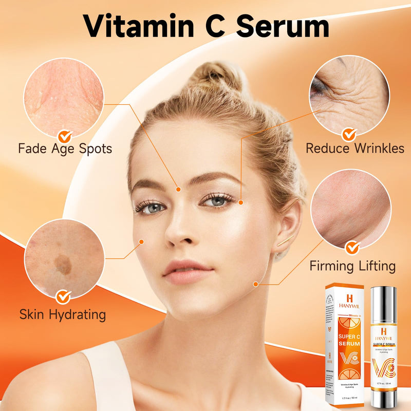 HANYWIL Vitamin C Serum for Mature Skin, 20% Vitamin C Face Serum with Hyaluronic Acid, Dark Spot Remover, Hydrating Skincare for Wrinkle Reduction, Lifting & Firming - 1.7 fl 1.7 Fl Oz (Pack of 1)