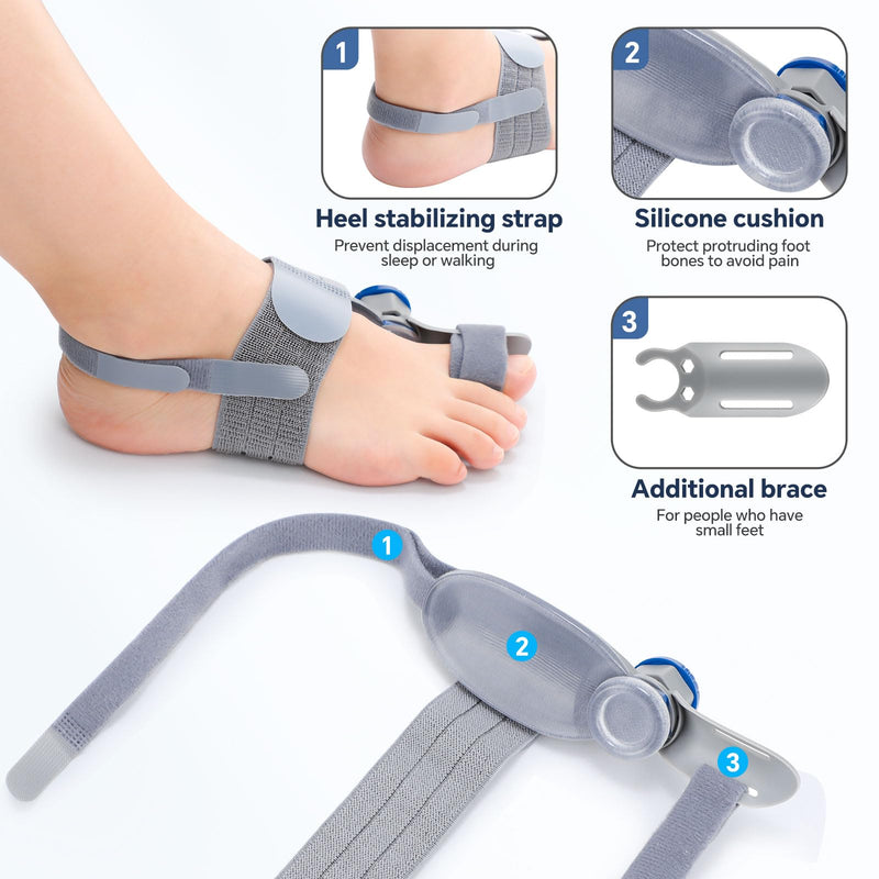 2 Pack Bunion Corrector for Men & Women, Adjustable Knob Toe Splint with Silicone Pads, Bunion Relief Brace with Dual Toe Straps, Night & Day Use, Fits Left & Right Foot DOUBLE