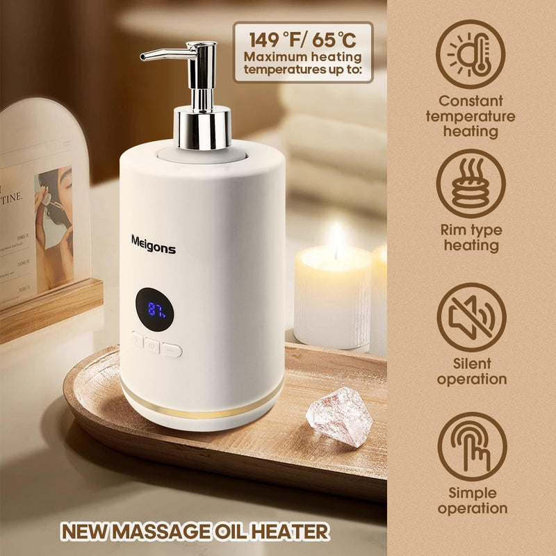 [Australia] - Oil Warmer for Massage, Massage Oil Warmer, Body Oils Heater for Spa, Salon and Barber Shops, with Two Oil Bottle Dispenser, Constant Temperature (White) White 