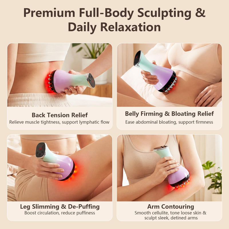 Lymphatic Drainage Massager，Anti Cellulite Massage Tool | Helps Reduce the Appearance of Cellulite, 4-in-1 Body Sculpting Machine with Heat, Light, Vibration & Microcurrent