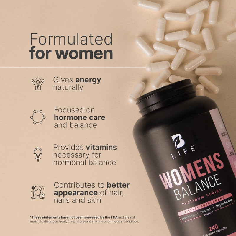 [Australia] - Women's Balance Supplement with Natural Ingredients: Dim, Dong Quai, BioPerine®, Myo & D-Chiro Inositol | 240 Caps - 120 days | 400mg of Dim per Serving | Hormone Balance | Made in The USA by B Life. Womens Balance US 