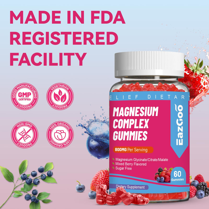 Magnesium Gummies 800mg for Women Men with Vitamin D3, C, B6, B12 & Zinc | 3 Forms of Magnesium (Citrate, Glycinate, Malate), Magnesium Complex Gummies for Muscle, Mood & Energy, Vegan 60 Counts 60 Count (Pack of 1)