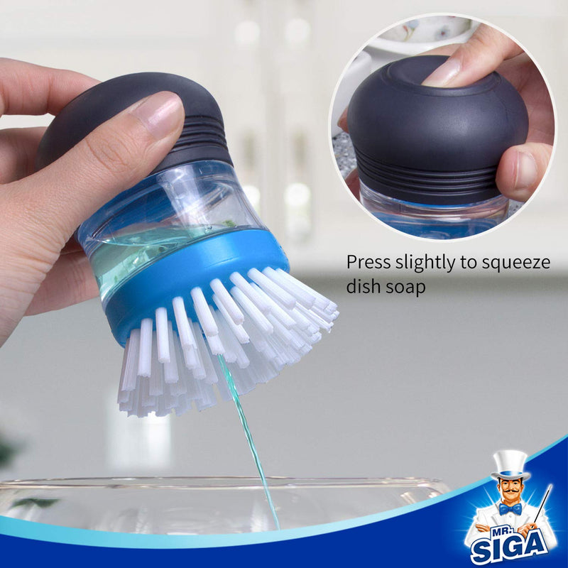 [Australia] - MR.SIGA Soap Dispensing Palm Brush Storage Set, Kitchen Brush with Holder for Pot Pan Sink Cleaning, 1 Set Navy 
