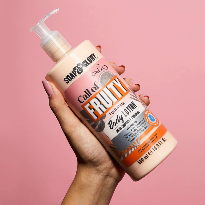 Soap & Glory Call of Fruity Vegan Body Lotion & Cream Moisturizer, 500 ml | Hydrates, Smooths & Restores Dry Skin, Vitamin E, Coconut Oil & Aloe Extracts, Tropical Fruit Scent