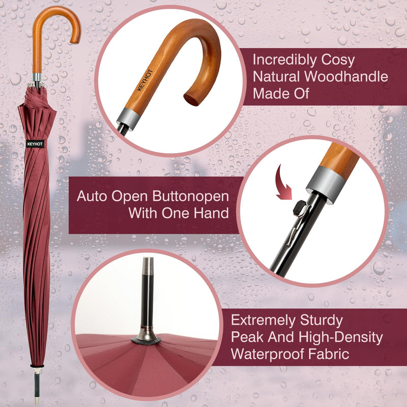 Golf Umbrella Windproof, Large Golf Umbrellas for Rain Heavy Duty Double Canopy, M/L/XL/XXL Automatic Open Golf Umbrella for Golf Bag Burgundy 55Inch