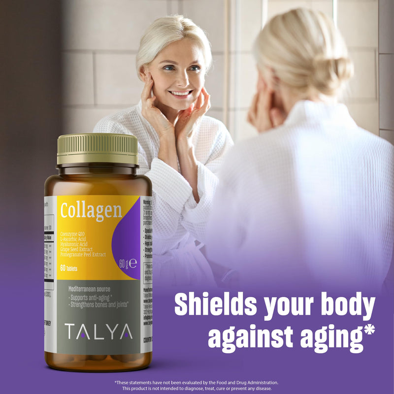TALYA Collagen Pills with Hyaluronic Acid + Vitamin C | Hydrolyzed Collagen for Women & Men | Hair, Skin and Nails | Non-GMO | 60 Capsules