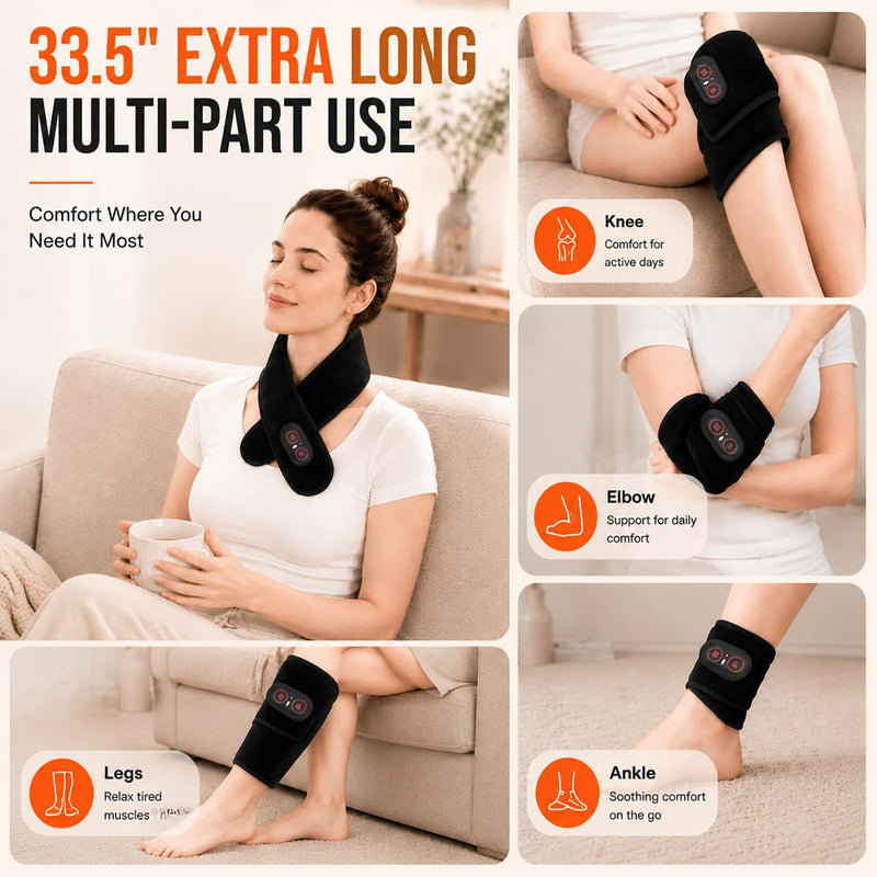 Neck Heating Pad for Pain, Cordless Neck Massager with 660nm 850nm Red Light, 3000mAh Battery and 3 Levels Heat & Massage Heated Neck Brace Wrap for Soreness Stiffness Relief Pain