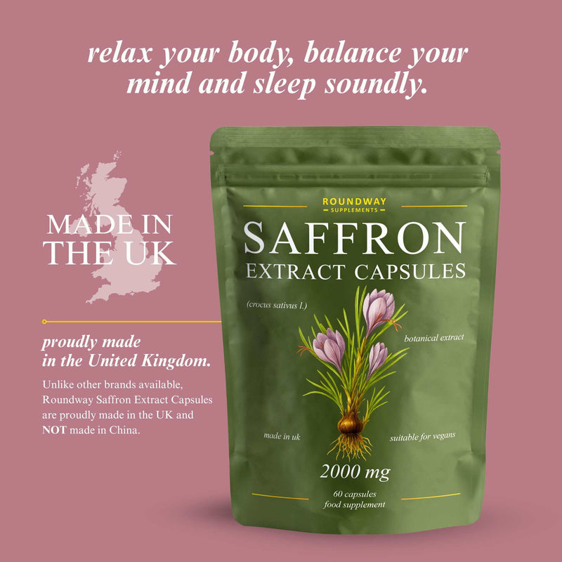 Saffron Supplement | 2000mg High Strength Extract Capsules for Mood Balance & Energy | 60 Capsules, 1 Month Supply | Made in the UK by Roundway Supplements