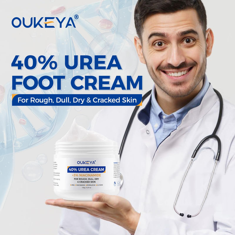 OUKEYA Urea Cream 40 Percent with 3% Niacinamide, 5.29oz | Intensive Moisturizer for Extremely Dry, Chapped, Rough Skin on Hands, Feet, Elbows & Knees, Deep Hydration & Evens Skin Tone