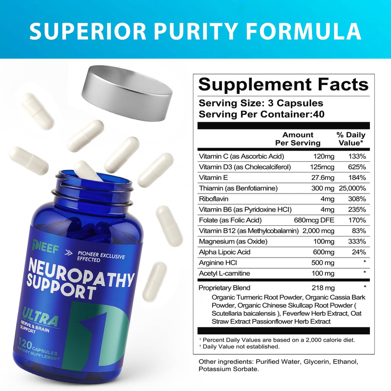 Nerve Savior for Neuropathy, 120 Capsules with 600mg Alpha Lipoic Acid & Benfotiamine, Daily Formula for Nerve Health in Hands, Fingers, Feet and Toes