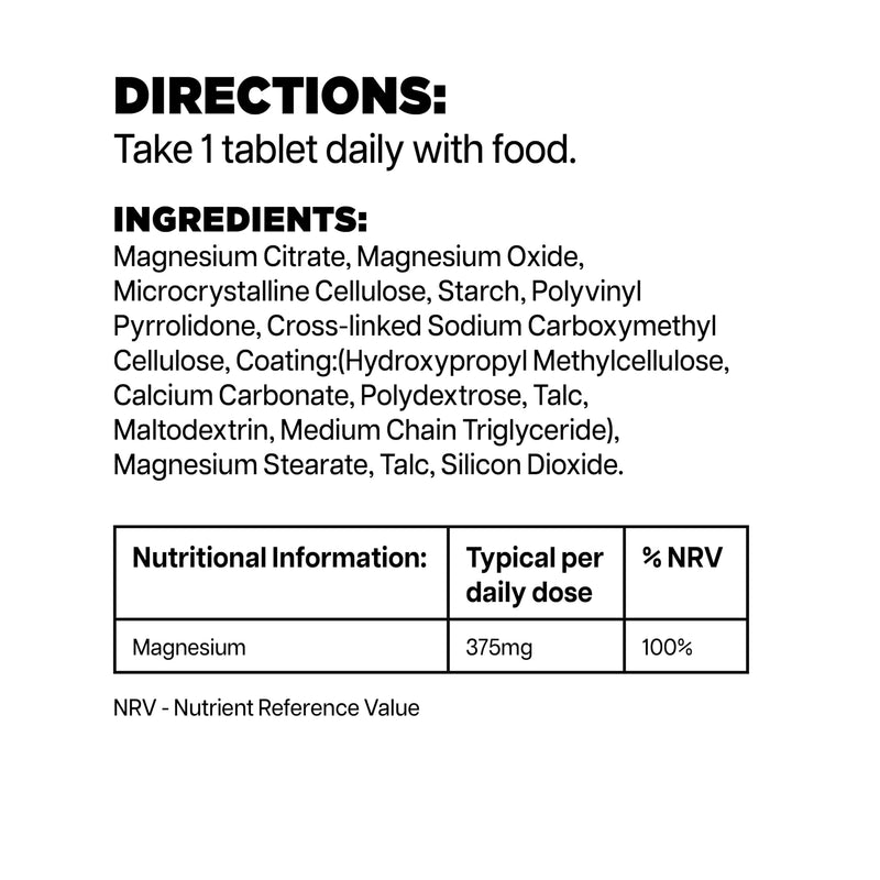 Woods Supplements - 375mg High Strength Magnesium Citrate 60x Vegan Tablets. High Absorption Magnesium Mineral Complex for Energy Production, Muscles, Nervous System & Heart Health 60